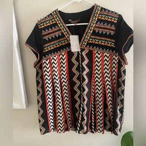 NWT Anthropologie Ranna Gill Southwestern Tribal Print Embroidered V-Neck